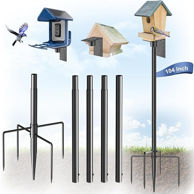 Bird Feeder Pole Stand – 104 Inch Height Feeding Station with 1-Inch Dia Heavy Duty for Hanging Feeders, Bird House Pole Mount Kit for Outdoor, Slip-Fit Connection-VerdiqueGarden