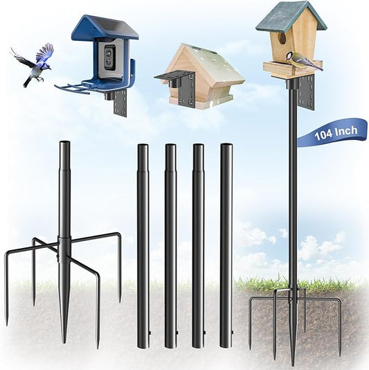 Bird Feeder Pole Stand – 104 Inch Height Feeding Station with 1-Inch Dia Heavy Duty for Hanging Feeders, Bird House Pole Mount Kit for Outdoor, Slip-Fit Connection-VerdiqueGarden