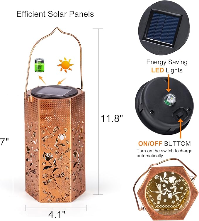 Dragonfly Solar Lanterns Outdoor Waterproof - Birthday Gifts for Women, Men, Mom, Mothers Day Gifts, Solar Lights Outdoor Hanging Garden Decor for Outside, Patio, Outdoor, Yard, Lawn, Balcony-VerdiqueGarden