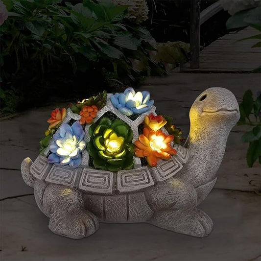 Nacome Solar Garden Outdoor Statues Turtle with Succulent and 7 LED Lights - Lawn Decor Tortoise Statue for Patio, Balcony, Yard Ornament - Unique Housewarming Gifts-VerdiqueGarden