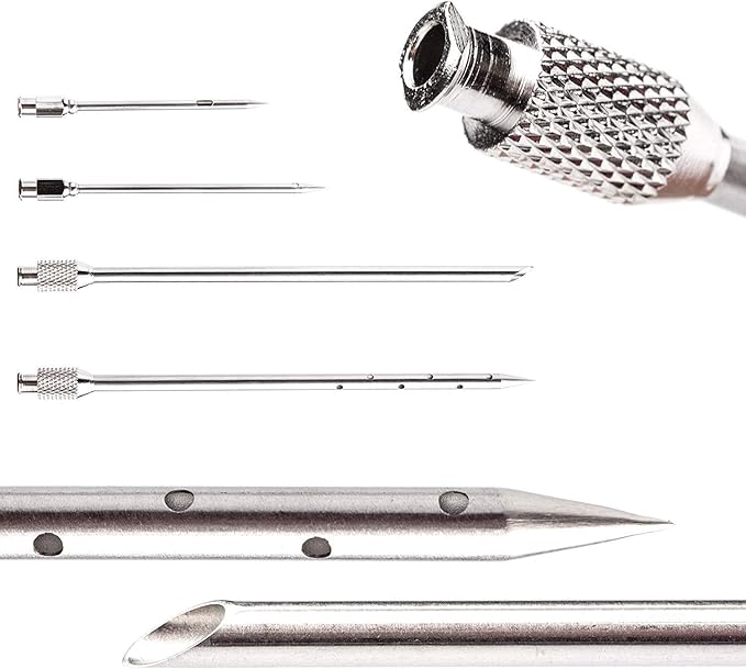 Meat Injector Syringe Stainless Steel Outdoor Meat Kit Marinade Flavor Food Injector Syringes with 4 Marinades Needles Grill Smoker Injectors Professional Syringe Held Culinary Barbecue Tool For BBG-VerdiqueGarden