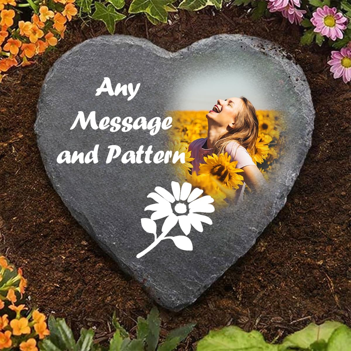 Custom Photo Garden Stones Personalize with Any Message and Pattern, Desgin Heart Shaped Memorial Stones Welcome Stones 6x6 for Housewarming,Memorial Gifts and Special Day Gifts-VerdiqueGarden