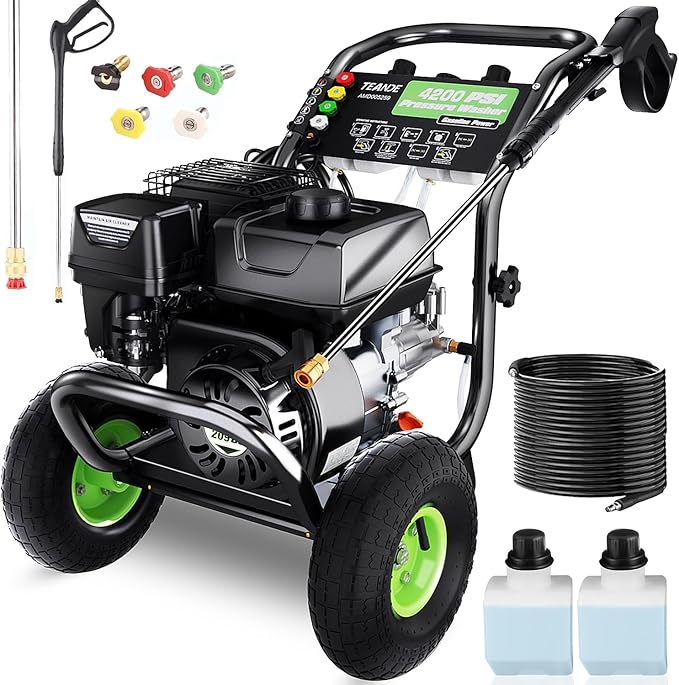 Gas Pressure Washer, 4200 PSI and 4.0 Max GPM Commercial Gas Power Washer, Spray Gun and Wand, 5 Nozzle Set, for Cars/Fences/Driveways/Homes/Patios/Furniture-VerdiqueGarden