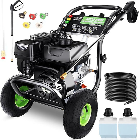 Gas Pressure Washer, 4200 PSI and 4.0 Max GPM Commercial Gas Power Washer, Spray Gun and Wand, 5 Nozzle Set, for Cars/Fences/Driveways/Homes/Patios/Furniture-VerdiqueGarden