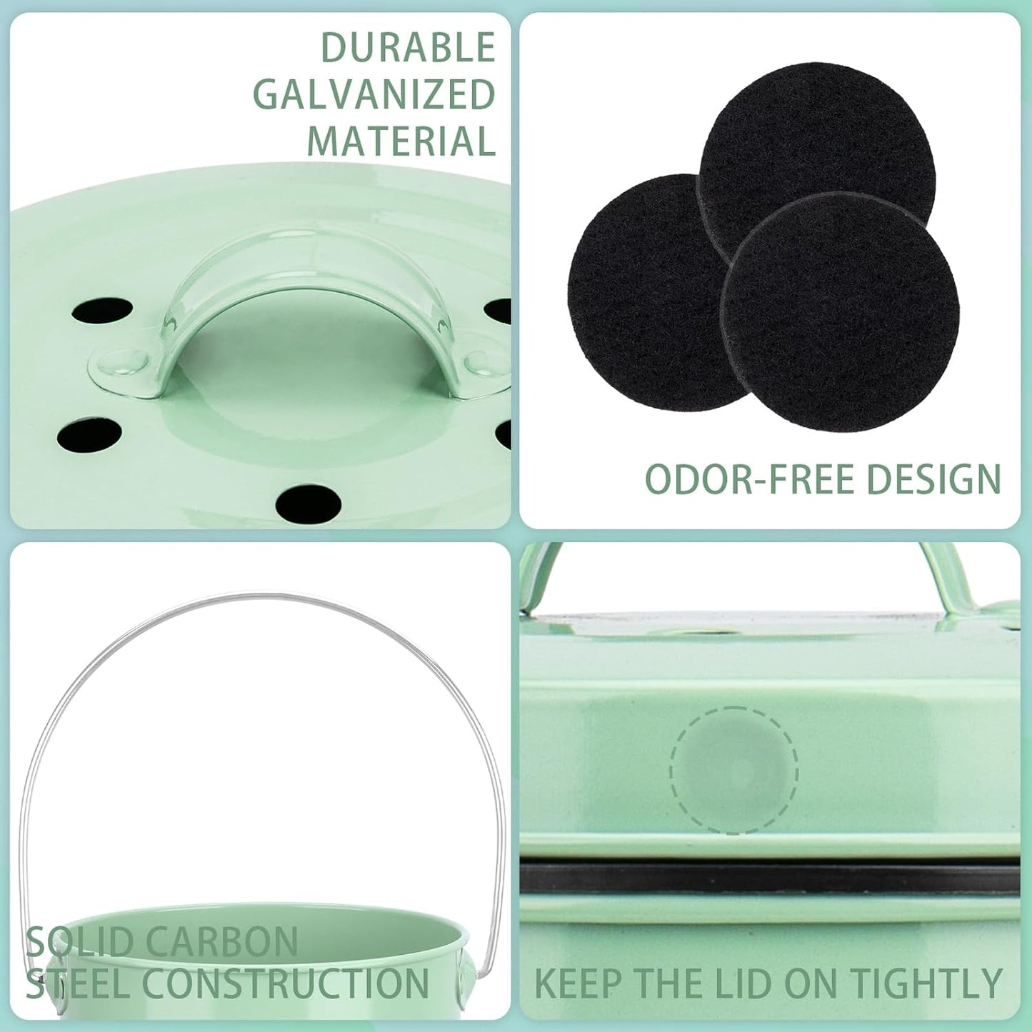 Vipush Kitchen Countertop Compost Bin with lid – Small, Includes Inner Compost Bucket Liner & Charcoal Filter, Green-VerdiqueGarden