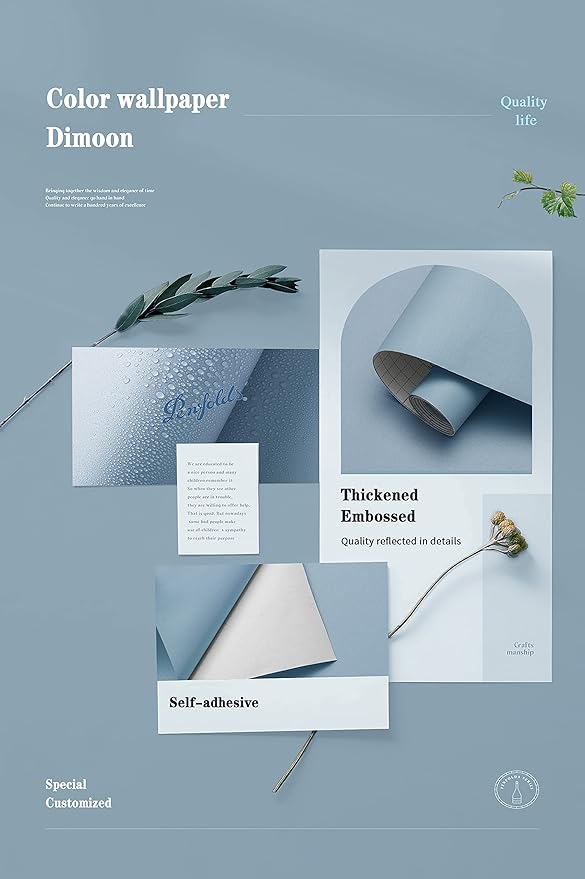 Dimoon 118''x17.7'' Blue Peel and Stick Wallpaper Contact Paper Modern Self Adhesive Wall Paper Removable Renter Friendly Textured Solid Color Shelf Cabinet Vinyl Roll (118''x17.7'',Light Grey Blue)-VerdiqueGarden