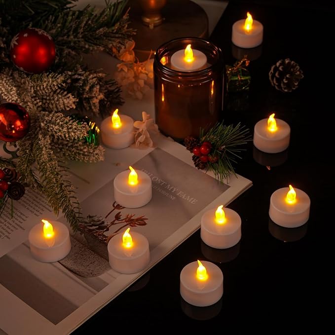 LED Tea Lights Candles- 24Pack Flameless Candles Realistic and Bright Flickering Long Lasting 200Hours for Holiday Celebration,Party, Home Decoration WarmYellow,Battery Operated-VerdiqueGarden