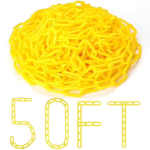 Vicenpal 50ft Plastic Barrier Chain Yellow Plastic Chain Links Weatherproof Safety Link Crowd Control Barriers Garden Fence Decoration (1 Pieces)-VerdiqueGarden