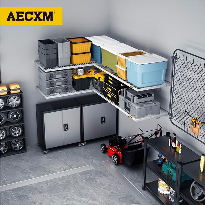 2-Pack 1.64x4ft Adjustable Garage Wall Shelving 560lbs Load Capacity Heavy Duty Wall Mounted Storage Shelf Metal Floating Shelves for Garage(White)-VerdiqueGarden