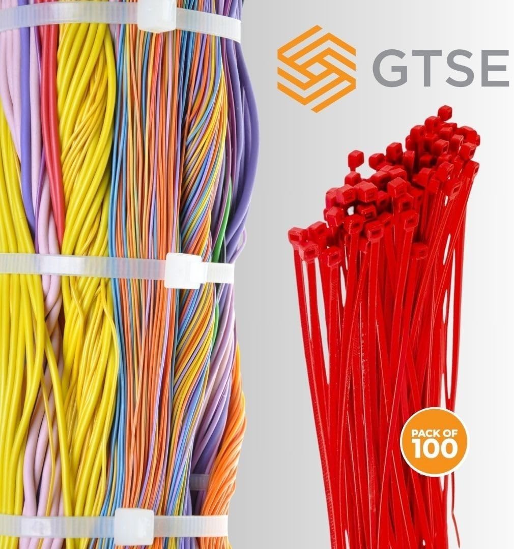 GTSE 8 Inch Red Zip Ties, 100 Pack, 18lb Strength, UV Resistant Strong Nylon Cable Ties, Self-Locking 8" Tie Wraps-VerdiqueGarden