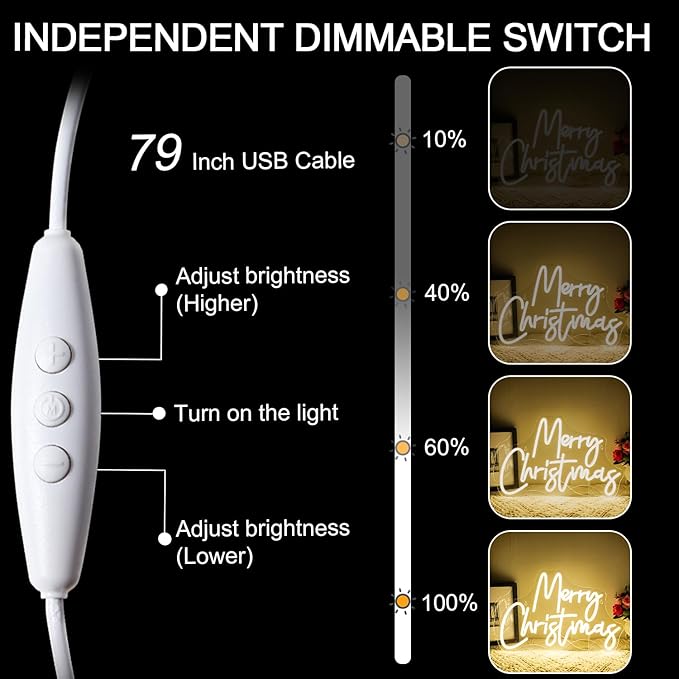 WLHOPE Merry Christmas Neon Sign,Warm White Christmas Neon Signs for Wall Decor,Dimmable Merry Christmas Led Signs for Christmas Party Backdrop Bedroom Window Bar Club Shop,Christmas Gift Decoration-VerdiqueGarden