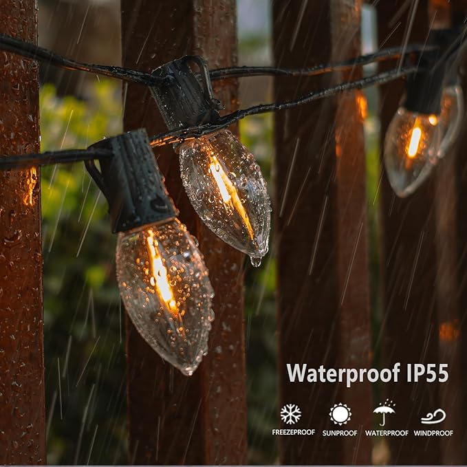 C9 Christmas Replacement LED Light Bulbs,E17 Base Commercial Grade Holiday Bulbs, 4W 5W 6W 7W Incandescent Equivalent, Warm White 2200K, Clear Plastic Bulbs for Christmas String Light - 50 Pack-VerdiqueGarden