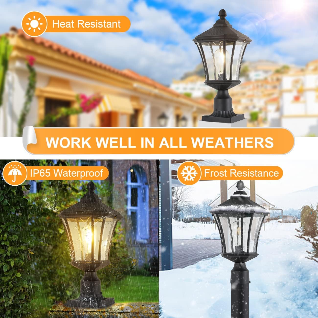 Post Lights Outdoor Post Lantern 20" Exterior Post Coach Light with Pier Mount Base, Weather Resistant Aluminum with Clear Glass Pier Mount Lantern Black Outdoor Pole Lamp for Patio, Porch, Yard-VerdiqueGarden