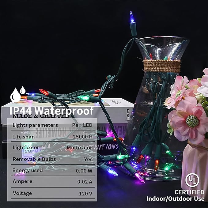 Multicolor LED Christmas Lights - 35 Count Multi-Colored Christmas String Lights for Small Tree, Crafts, Holiday, Indoor/Outdoor Decorations, 11 Feet Green Wire, UL Certified, Connectable-VerdiqueGarden