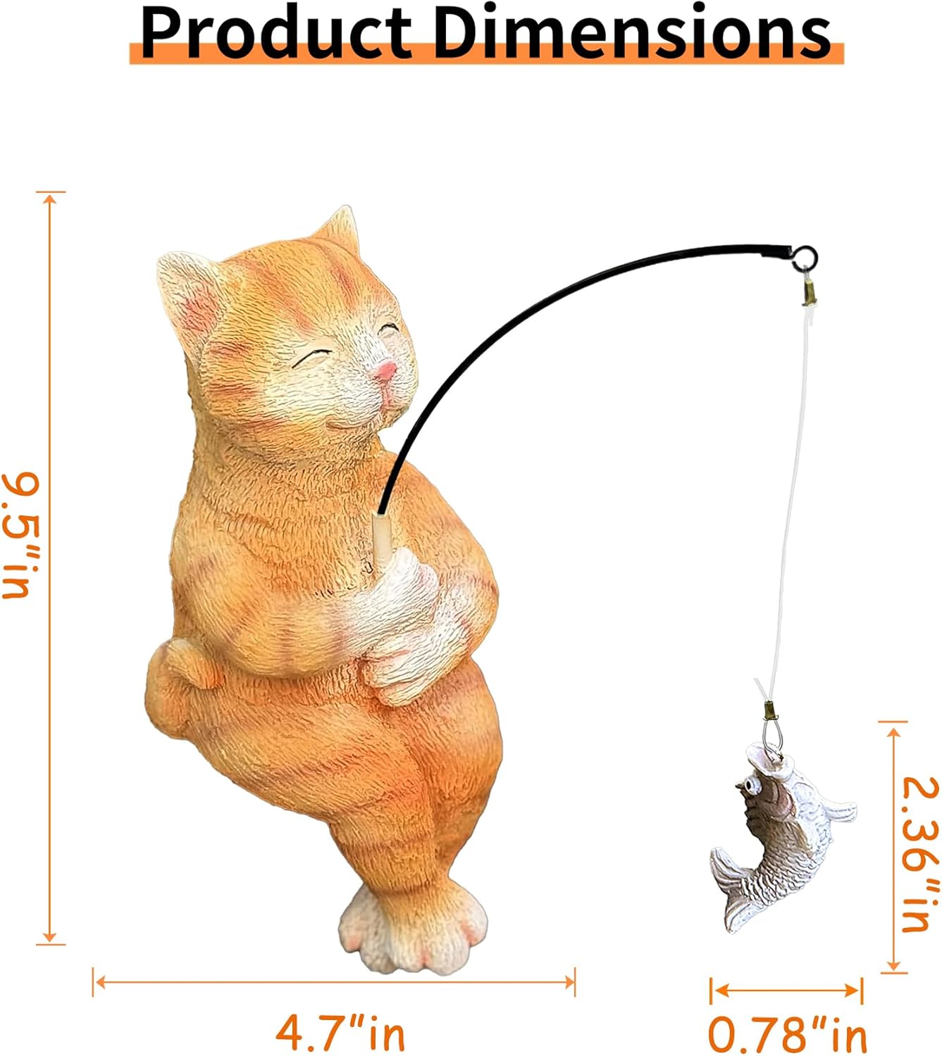Garden Funny Orange Cat Pond Statue - 11" Cat Fishing Poolside Decor, Animals Outdoor Statue-VerdiqueGarden