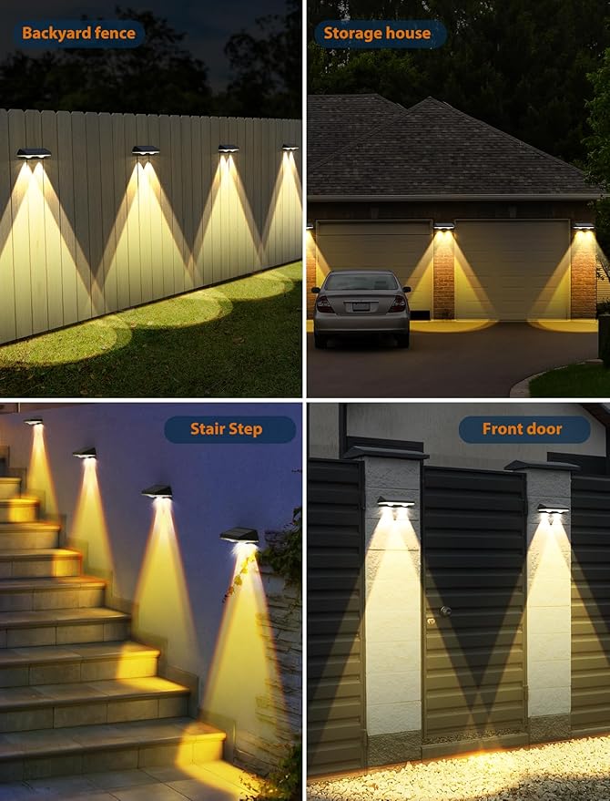Solar Fence Lights,Warm White & Cold White & Mixed Color 3 Modes Bright Lens LED Dusk to Dawn Deck Light Outdoor Waterproof,Solar Outdoor Lights for Backyard/Railing/Wall (2Pack)-VerdiqueGarden