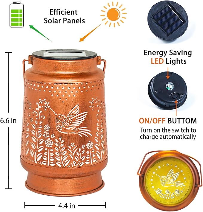 Hummingbird Solar Lanterns Outdoor Waterproof Hanging Solar Lights Hummingbird Gifts for Women Men Metal Decorative LED Hummingbird Lanterns for Garden Decor,Yard,Patio,Lawn,Tabletop,Pathway,Landscape-VerdiqueGarden