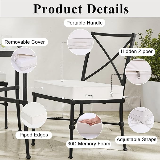 Outdoor Chair Cushions Set of 2 for Patio Furniture 19x19x4 Inch Waterproof Patio Chair Cushion 3 Year Color Fastness Square Elastic Foam Garden Sofa Couch Pads with Ties and Handle,Beige-VerdiqueGarden