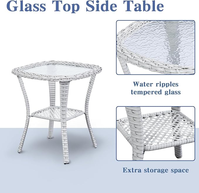 Outdoor Swivel Rocker Furniture 5 Pieces Patio Wicker Furniture Sets, Rattan Patio Swivel Glider Chairs with 2 Ottoman and Glass Side Table-VerdiqueGarden