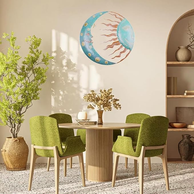 Jannity Metal Sun Wall Decor,11.02 Inches Large Metal Wall Art with Sun Moon Stars Retro Moon Sun Wall Decoration Hanging for Indoor Outdoor Patio Yard Home Garden-VerdiqueGarden