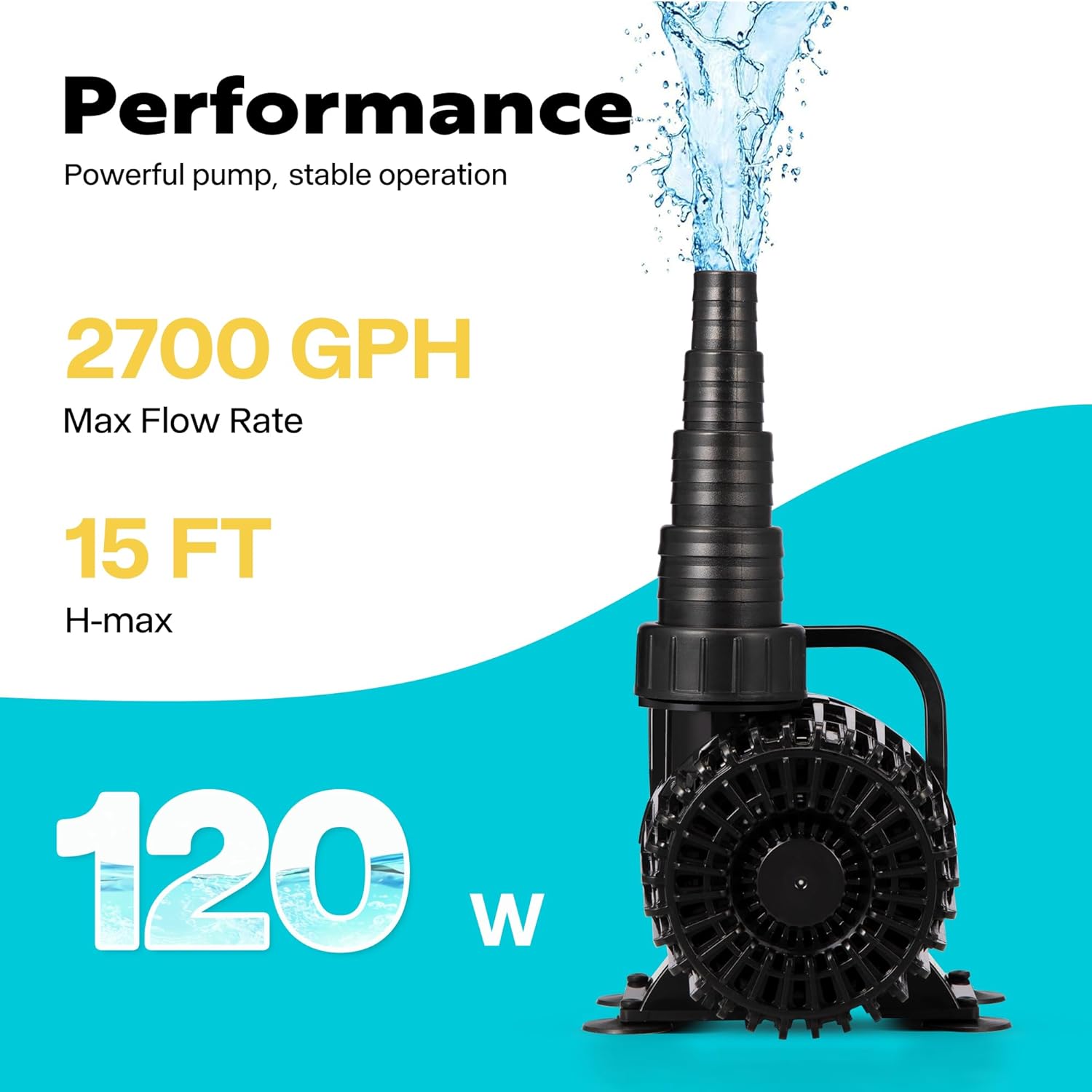VIVOHOME 120W 2700GPH Submersible Water Pump with 180° Seamless Adjustable Nozzle and Barrier Bag for Koi Pond Waterfall Fountains Fish Tank-VerdiqueGarden