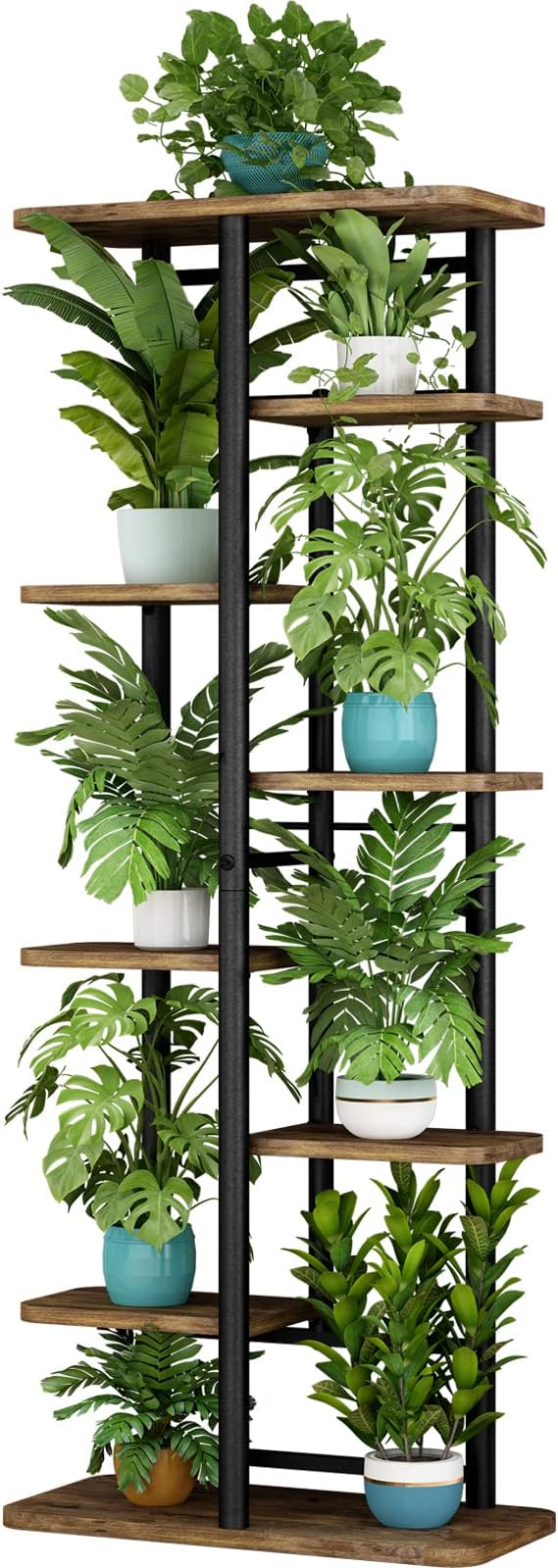 LINZINAR Plant Stand 8 Tier 9 Potted Multiple Flower Pot Holder Shelf Indoor Outdoor Planter Rack Storage Organizer for Patio Garden Corner Balcony Living Room (8 Tier-9 Potted, Black)-VerdiqueGarden
