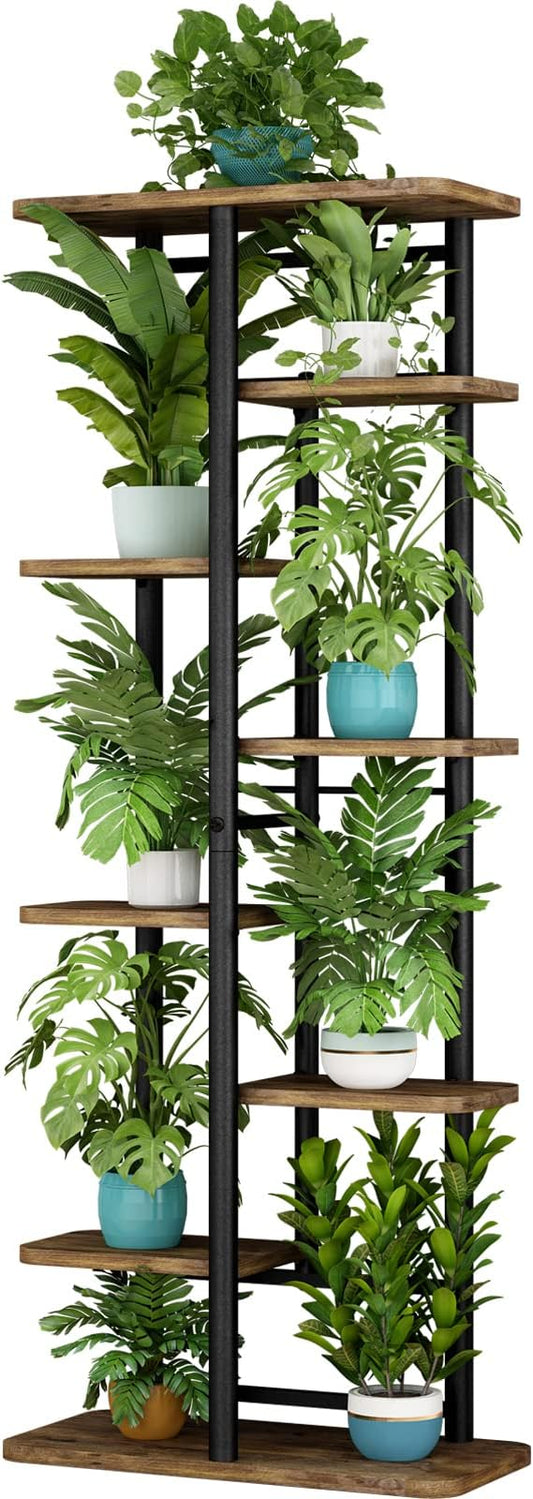 LINZINAR Plant Stand 8 Tier 9 Potted Multiple Flower Pot Holder Shelf Indoor Outdoor Planter Rack Storage Organizer for Patio Garden Corner Balcony Living Room (8 Tier-9 Potted, Black)-VerdiqueGarden