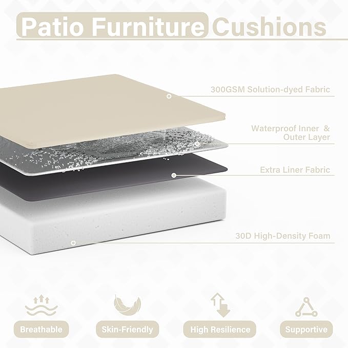 Patio Chair Cushions 17 X 16 X 3 Inch Waterproof Outdoor Seat Cushions for Patio Furniture, Outdoor Sofa Couch Pads with Ties & Handle, Set of 2, Cream-VerdiqueGarden