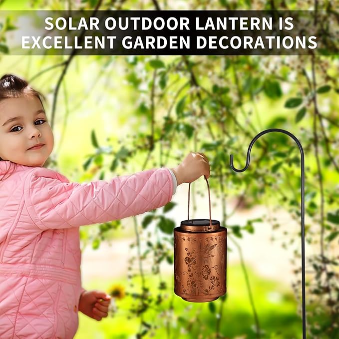 Solar Lanterns Outdoor Waterproof Mushroom Butterfly Garden Decor Gifts for Women Mon Grandma Metal Hanging Solar Lights Decoration for Outside LED Lanterns for Yard Patio Lawn Pathway（Hummingbirds）-VerdiqueGarden