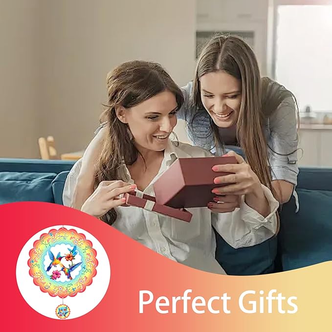 Hummingbirds Metal Wind Spinners Hummingbird Gifts for Mom Women Grandma,12inch Hanging Wind Spinner for Outdoor&Indoor Decor Wind Kinetic Ornament for Yard Garden Decoration-VerdiqueGarden