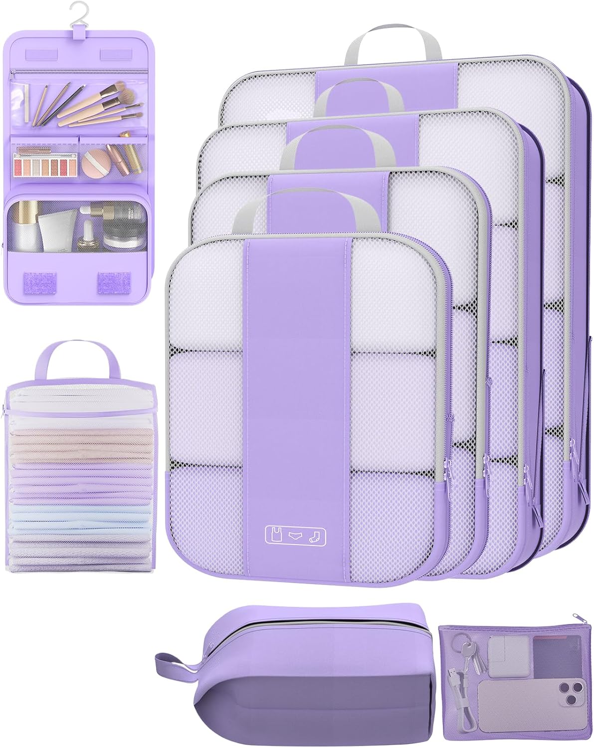 8 Set Compression Packing Cubes for Travel Essentials,Compressible Expandable Packing Cubes for Suitcase,OlarHike Luggage Organizer Bags for Travel,Handy Helper for Organizing Clothes(Light Purple)-VerdiqueGarden