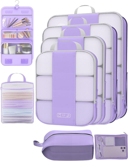 8 Set Compression Packing Cubes for Travel Essentials,Compressible Expandable Packing Cubes for Suitcase,OlarHike Luggage Organizer Bags for Travel,Handy Helper for Organizing Clothes(Light Purple)-VerdiqueGarden