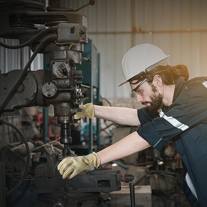 HLDD HANDLANDY Leather Work Gloves for Men & Women, Adjustable Wrist Cowhide Gardening Glove with Reinforced Palm for Driver-VerdiqueGarden