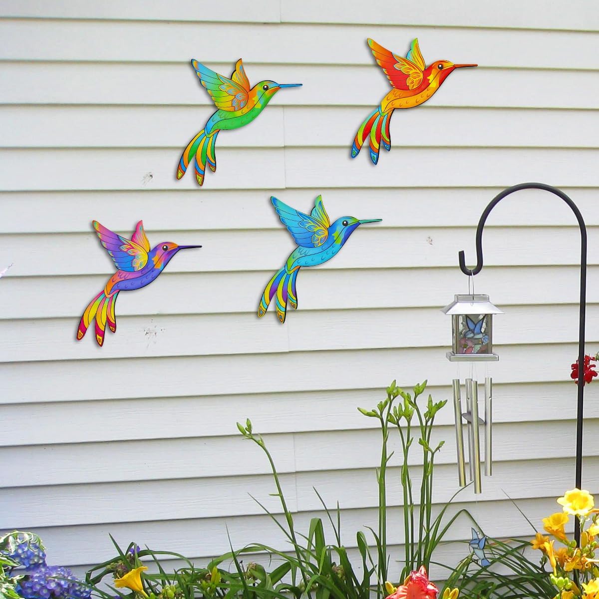 Metal Hummingbird Wall Decor,Outdoor Fence Birds Art Decoration,Hanging Decorations for Garden,Yard,Patio Balcony,Great Gifts for Family Friends(4 Pack)-VerdiqueGarden