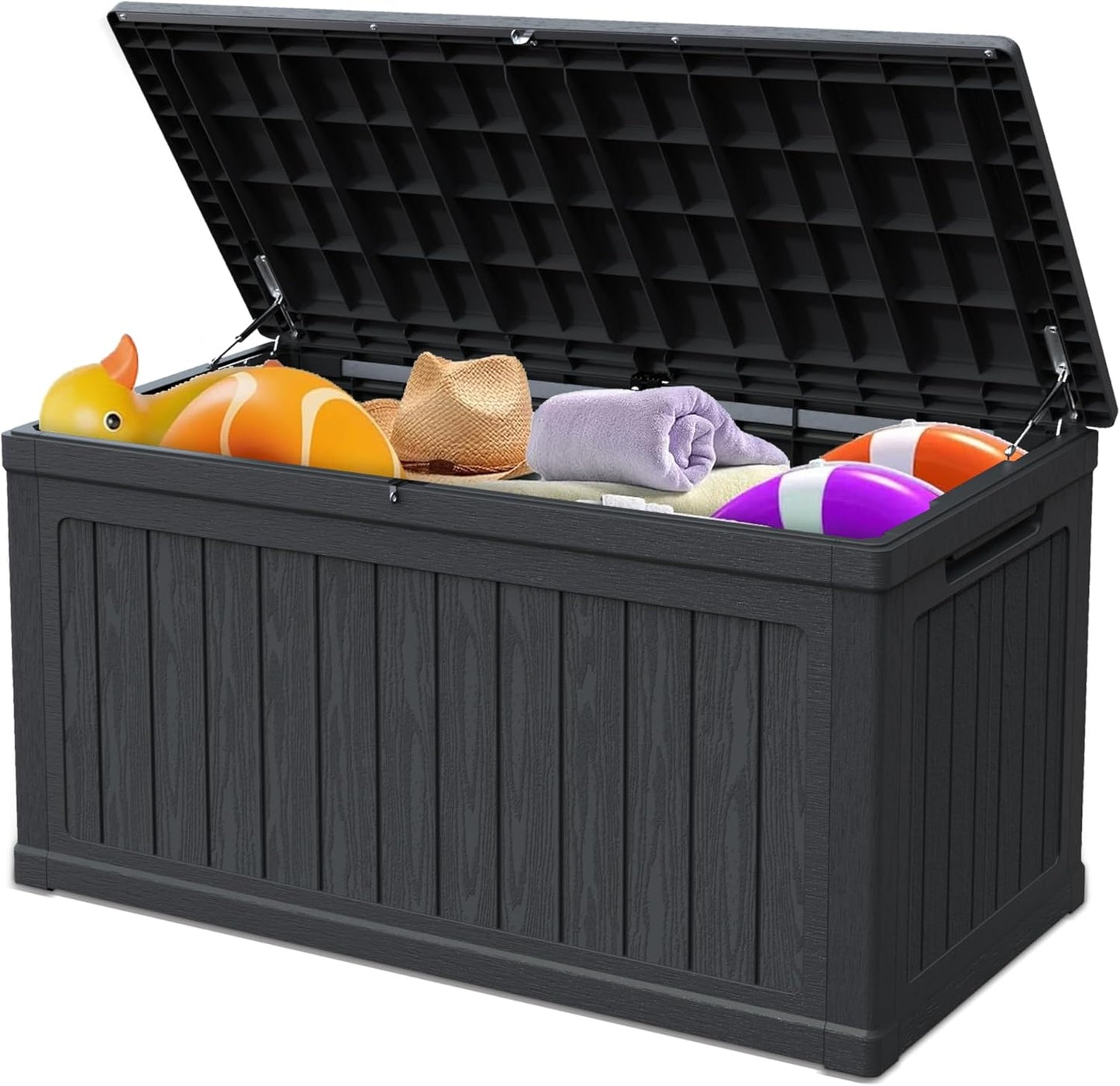 260 Gallon Double-Wall Resin Deck Box - Lockable Waterproof Outdoor Storage Box, 1000lbs Capacity & Doubles as Seating for Patio Furniture - Garden Tools, Pool Accessories (Black)-VerdiqueGarden
