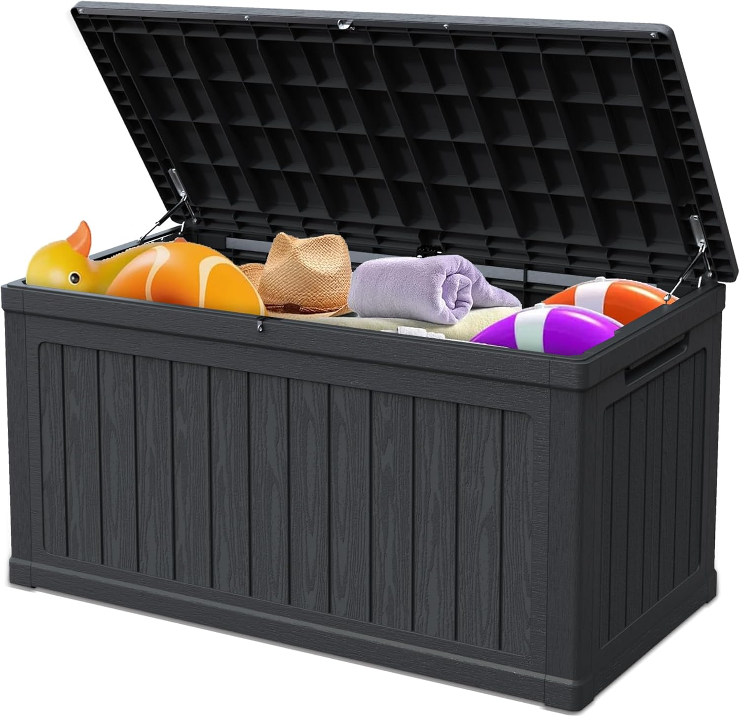 260 Gallon Double-Wall Resin Deck Box - Lockable Waterproof Outdoor Storage Box, 1000lbs Capacity & Doubles as Seating for Patio Furniture - Garden Tools, Pool Accessories (Black)-VerdiqueGarden
