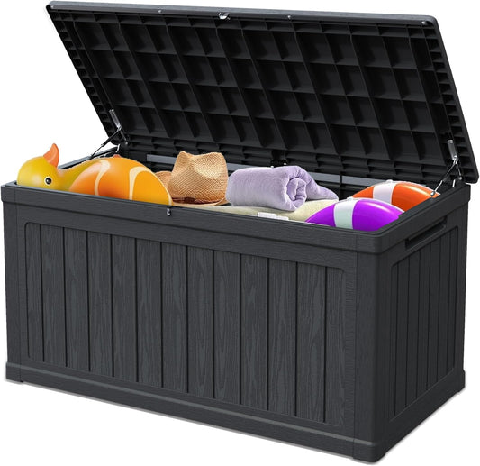 260 Gallon Double-Wall Resin Deck Box - Lockable Waterproof Outdoor Storage Box, 1000lbs Capacity & Doubles as Seating for Patio Furniture - Garden Tools, Pool Accessories (Black)-VerdiqueGarden