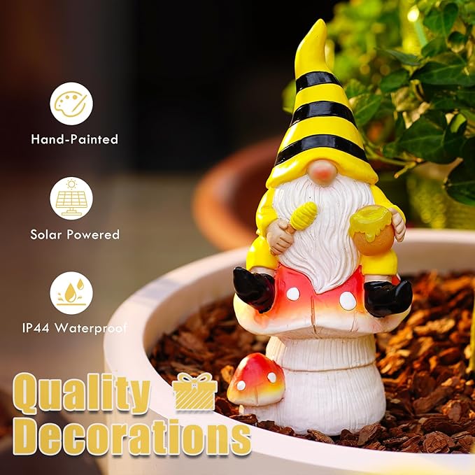 Solar Gnome on Mushroom Decor for Yard Decorations - 10 Inch Gnome Statue Decor for Outdoor,Perfect Garden Gifts for Women,Mom-VerdiqueGarden