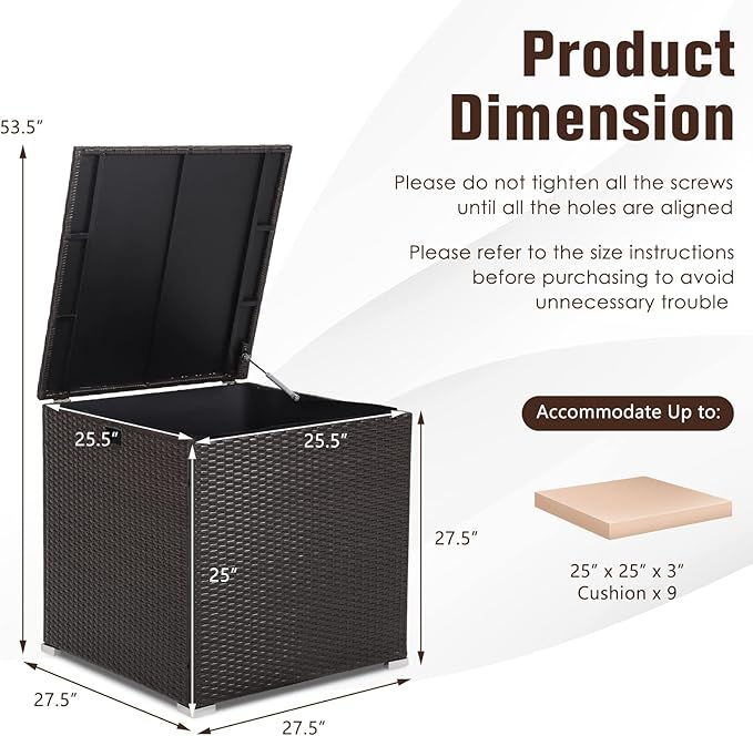 RELAX4LIFE Outdoor Storage Box 72-Gallon - Outside Wicker Storage Bin with Waterproof Zippered Liner, Gas Strut, Package Delivery Boxes for Outside, Accessories, Garden Tools Storage Deck Box-VerdiqueGarden