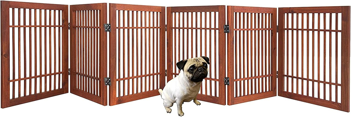 Pet Dog Gate Strong and Durable Freestanding Folding Acacia Hardwood Portable Wooden Fence Indoors or Outdoors by Urnporium (Brown Pet Gate, 6 Panel 24" Tall)-VerdiqueGarden