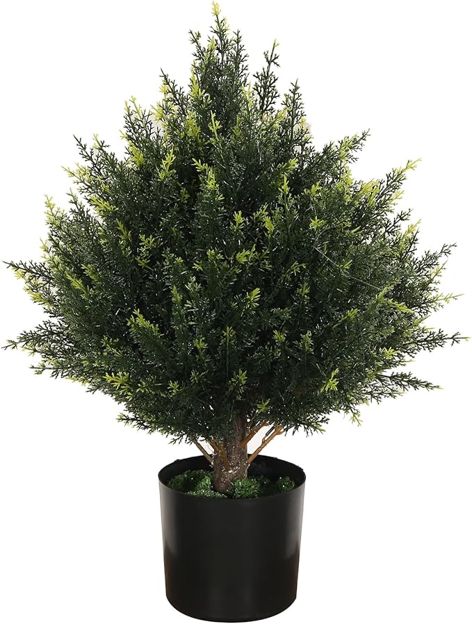 19” Artificial Cedar Outdoor Artificial Shrub Sunlight Resistant Leafy Potted Plant for Indoor Porch of Home and Office Artificial Outdoor Tree Topiary Trees-VerdiqueGarden