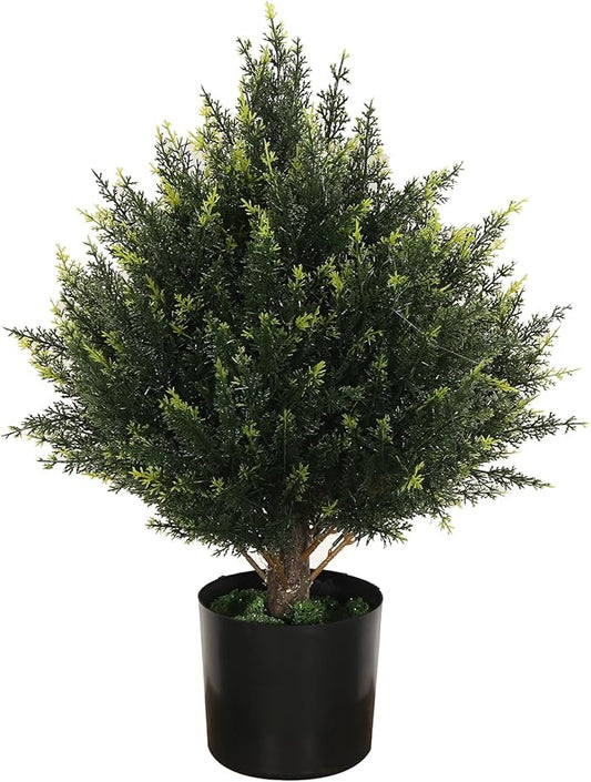 19” Artificial Cedar Outdoor Artificial Shrub Sunlight Resistant Leafy Potted Plant for Indoor Porch of Home and Office Artificial Outdoor Tree Topiary Trees-VerdiqueGarden