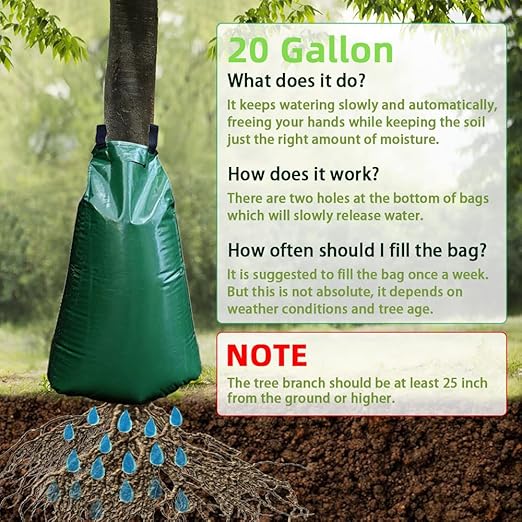 1 Pack Tree Watering Bag, 20 Gallon Slow Release Watering Bag for Trees, Premium PVC Shrub Watering Bag with Heavy Duty Zipper, Sturdy Reusable Drip Irrigation Bag-VerdiqueGarden