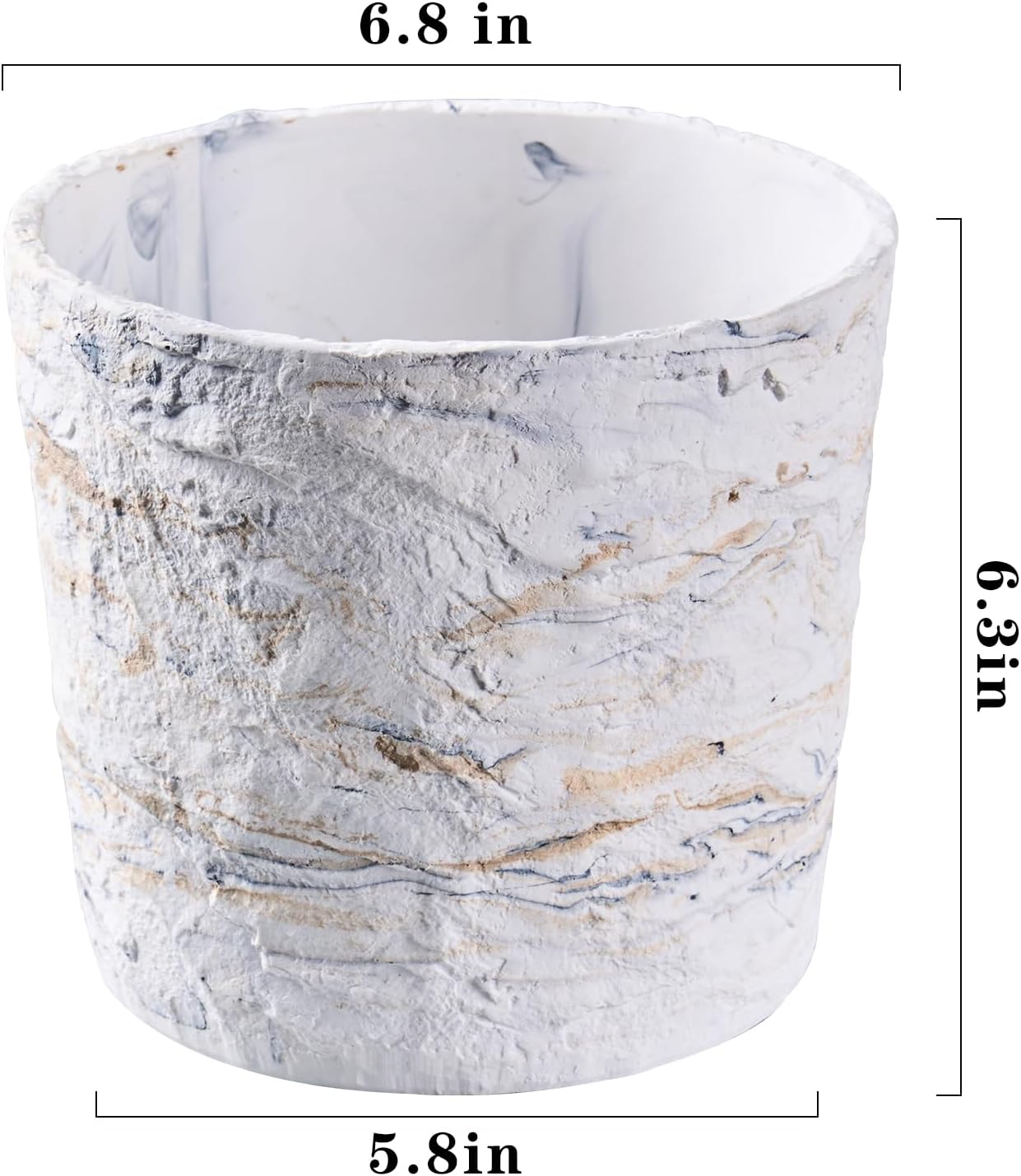 Ekirlin 7 Inch Natural Ore Textures Plant Pot, Resin Outdoor Planters with Drainage Hole, Removable Rubber Stopper and Non-Slip Soft Pad,Weatherproof Decorative Pot for Indoor/Garden Plants-VerdiqueGarden