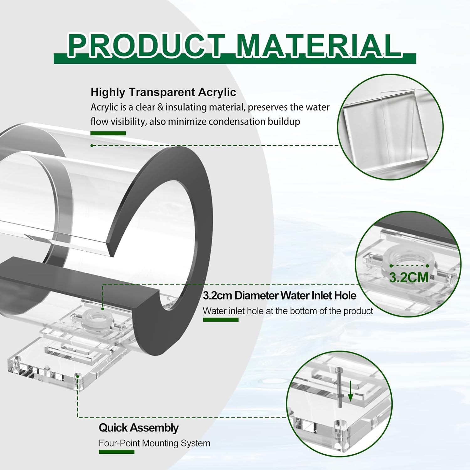 Pool Waterfall Fountain Transparent Acrylic Fountain 15.16'' x 15.16'' x 11.42'' Silver Pool Fountains for Ground Pools Garden Outdoor Waterfalls Sheer Descent Pond Water Feature-VerdiqueGarden