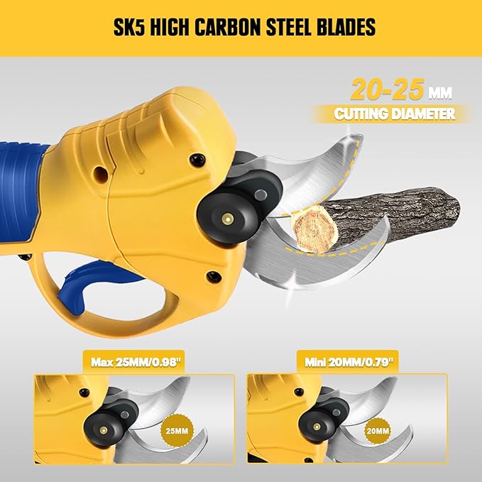 Mellif Electric Pruning Shears Compatible With DeWalt 20V Max Battery (Tool Only), Cordless Garden Pruner w/ 2,6000RPM Brushless Motor, Imported Steel Blades-25mm(0.98 Inch) Cutting Diameter-VerdiqueGarden