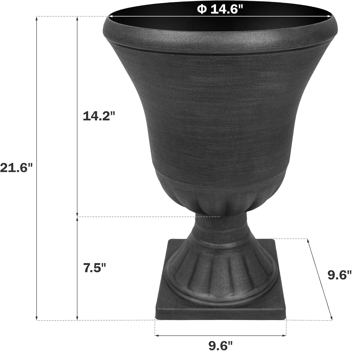 Worth Garden 2-Pack Plastic Urn Planters for Outdoor Plants, 22'' Black Tall Round Classic Resin Traditional Flower Pots - 15 in. Dia. Large Imitation Stone Decorative Pot Patio Deck Front Porch-VerdiqueGarden