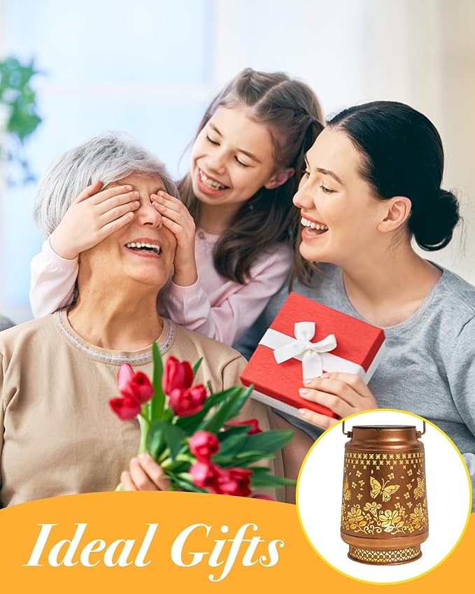 Butterfly Solar Lanterns Outdoor Waterproof, Garden Decor Birthday Gifts for Women Mom Grandma Sister, Metal Hanging Solar Lights Outside Decorative for Yard Patio Backyard Deck Porch Decorations-VerdiqueGarden