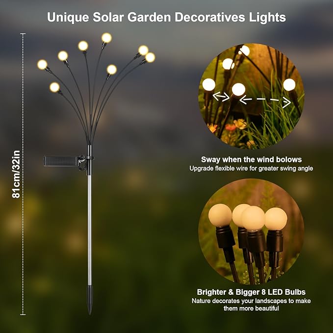 ASMAD Solar Lights Outdoor(12-Pack, 96 LEDs), Solar Garden Lights, Outdoor Decorations, Firefly Light for Patio Decor, Big Bulb, Unique Gifts for Women, Gifts for Grandma-VerdiqueGarden