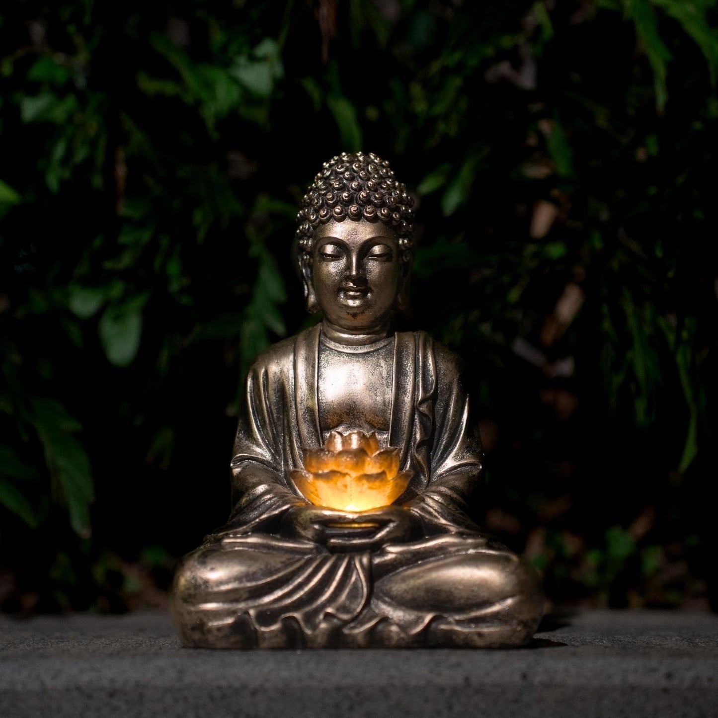 Buddha Lotus Statue with Solar Lights, Resin LED Figurine for Garden Decor – Unique Gift for Women and Friends(Copper Buddha)-VerdiqueGarden